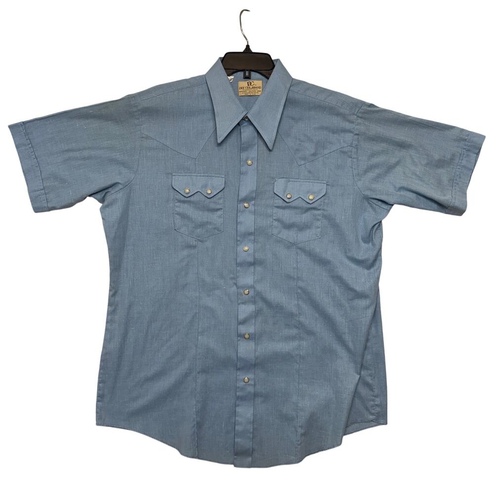 Vintage Western Shirt Mens XL Blue Pearl Snap Permanent Press Button Up DC Brand